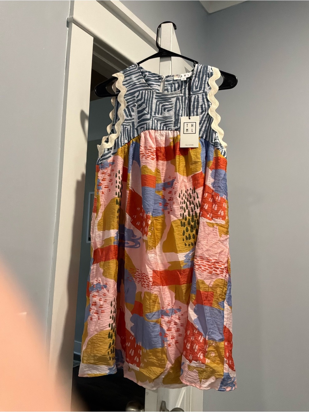 THML Girls' Multicolor Sleeveless Patterned Dress - Pink/Blue